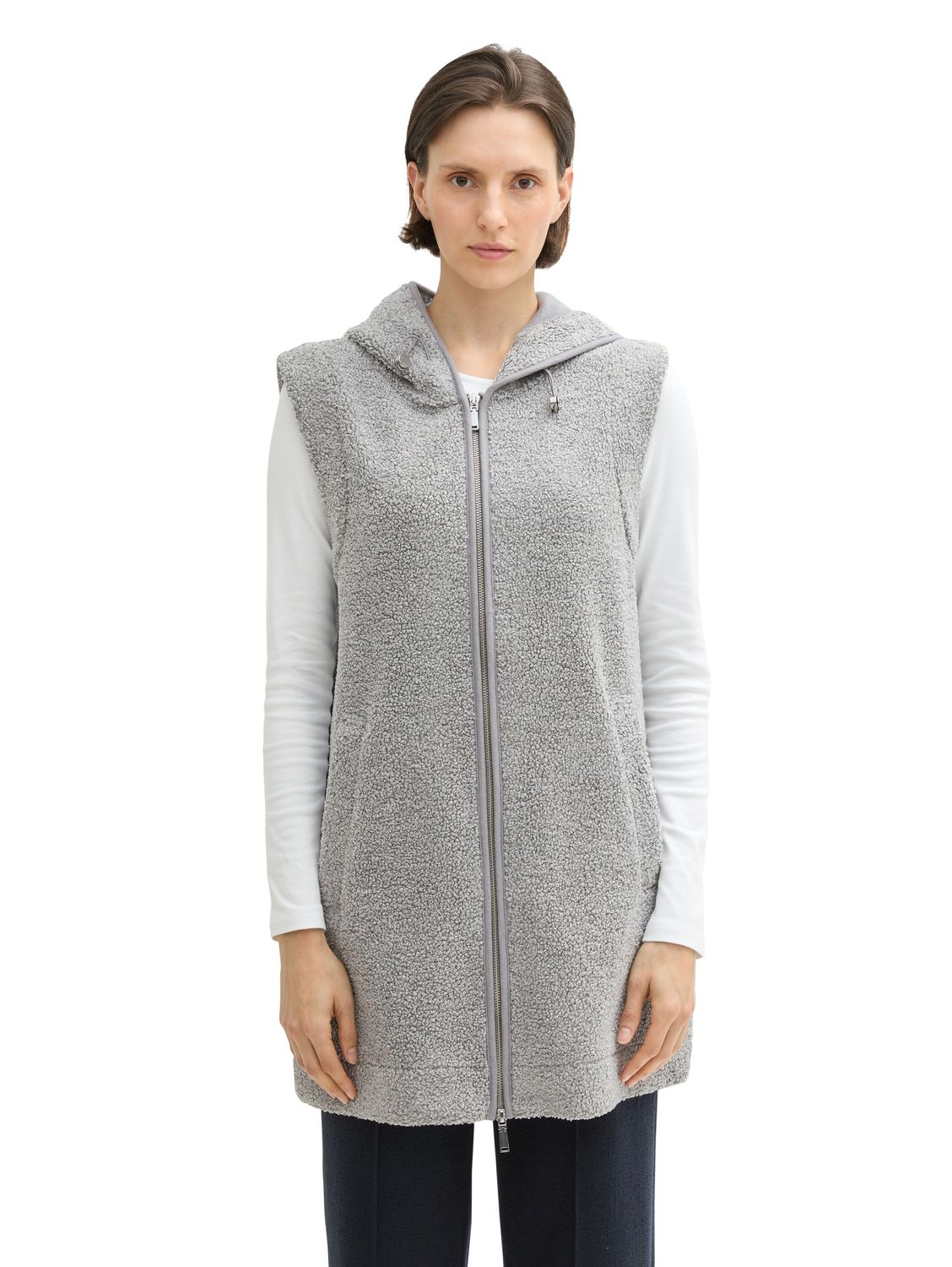 Tom Tailor Sweatshirt long teddy vest, medium silver grey melange