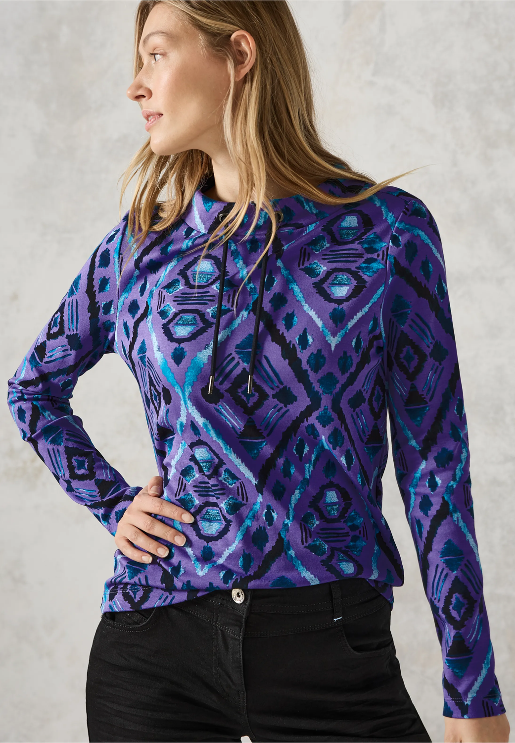 Cecil Printed Funnel Neck Shirt, wild lilac
