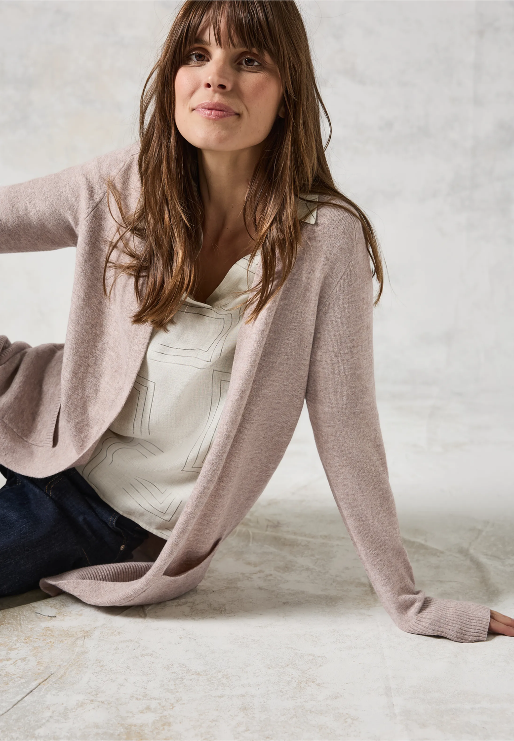 Cecil Long Cosy Cardigan, milky caramel melange