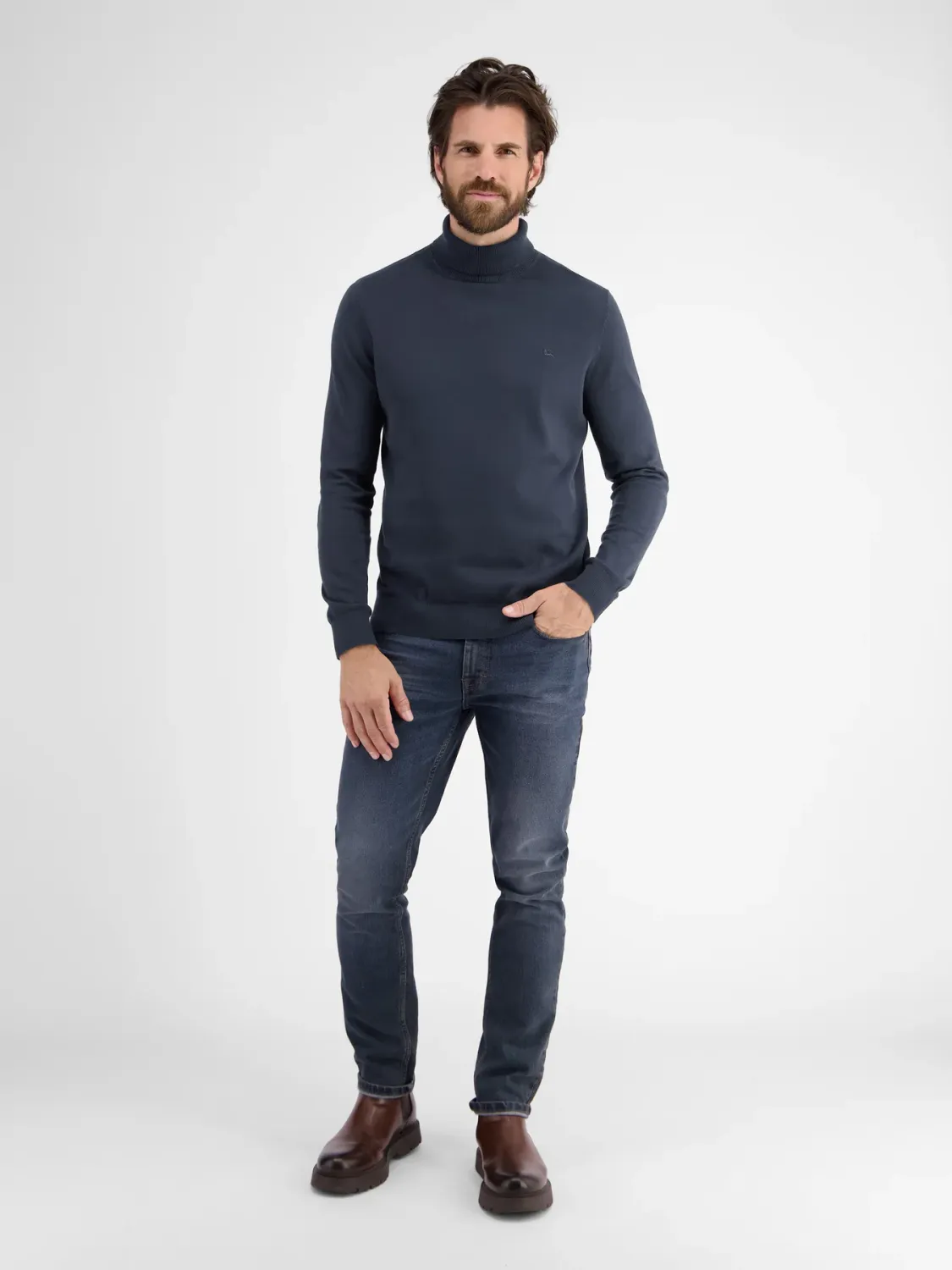 Lerros gebreide trui met col, classic navy
