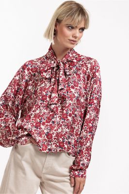 Studio Anneloes Frances flower satin blouse, merlot/kit