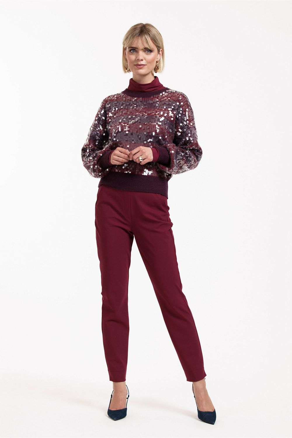 Studio Anneloes Anne bonded trousers, merlot