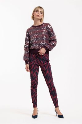 Studio Anneloes Stairdown leaves trousers, darkblue/merlot