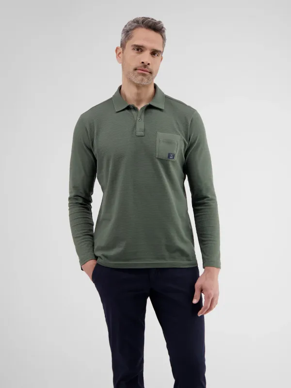 Lerros polo met lange mouwen in gestructureerde katoenkwaliteit, chilled olive