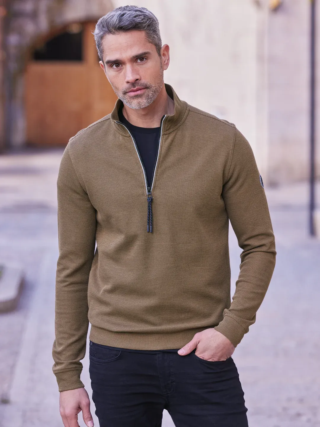 Lerros effen sweatshirt/troyer, bold camel