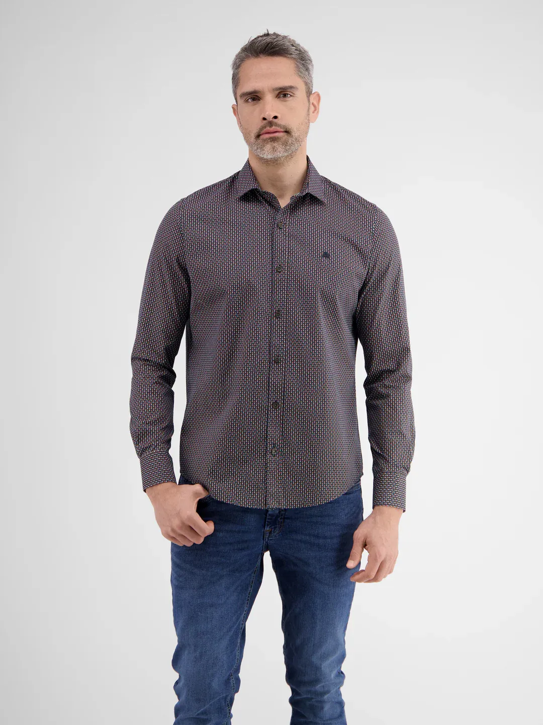 Lerros overhemd met geometrisch patroon en haaienkraag, classic navy