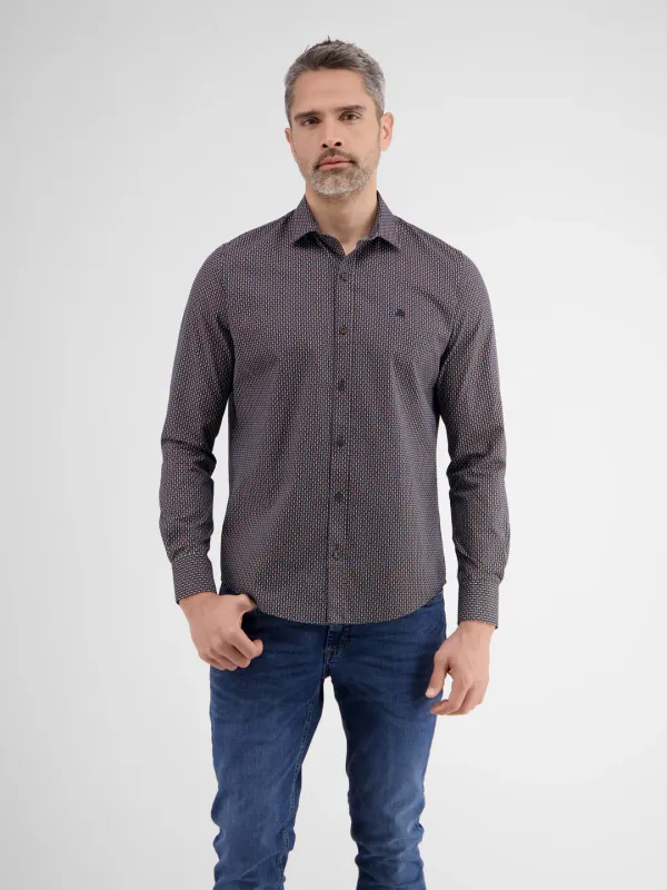 Lerros overhemd met geometrisch patroon en haaienkraag, classic navy