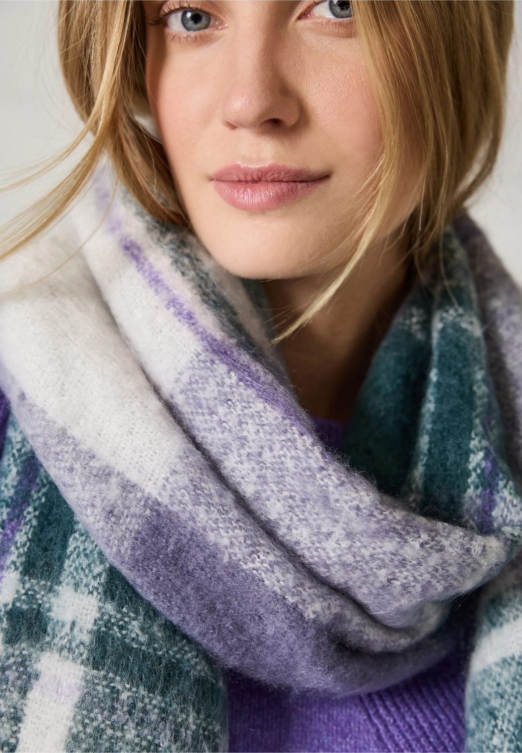 Cecil Brushed Check Scarf, stormy violet