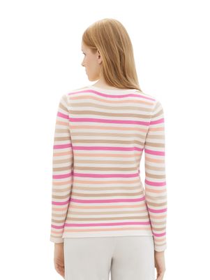 Tom Tailor Gebreide trui met ronde hals, pink peach ottoman stripe