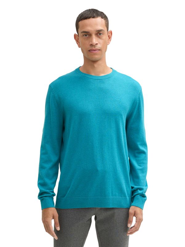 Tom Tailor Gebreide trui met ronde hals, turquoise blue melange