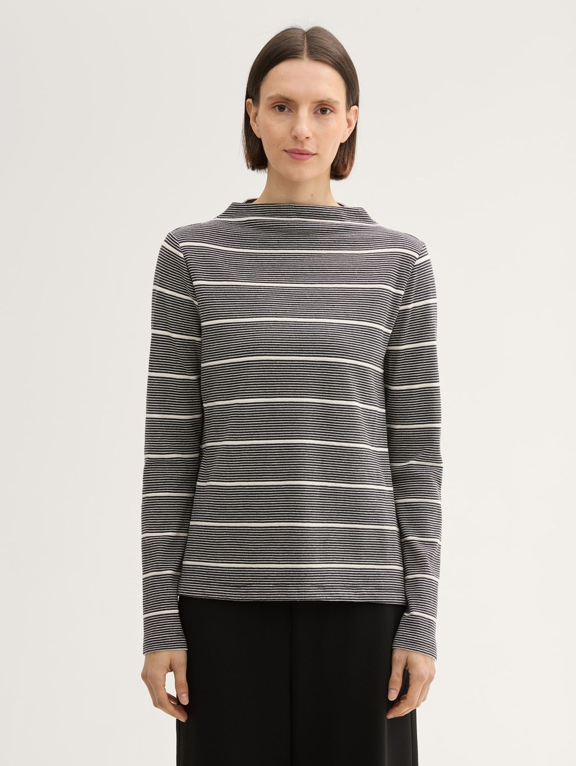 Tom Tailor gestreepte trui, black white irregular stripe