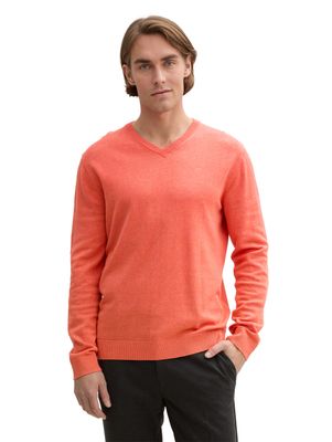 Tom Tailor basic v-neck, coral red melange