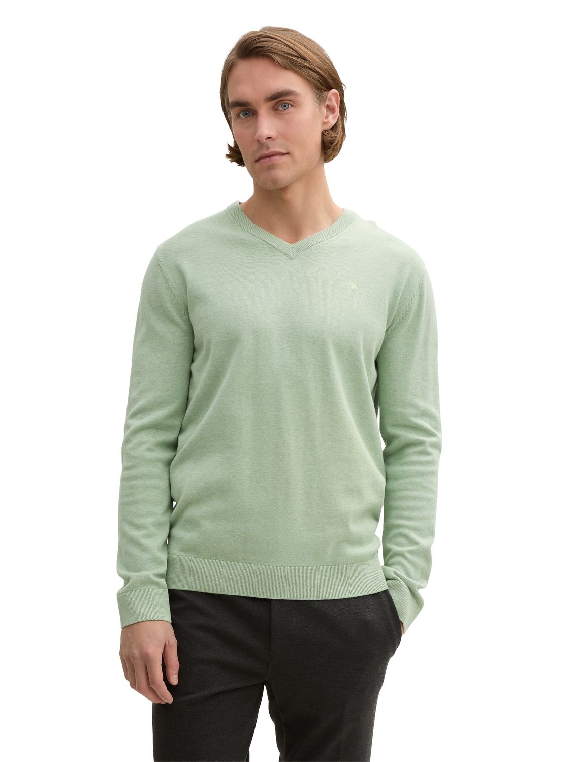 Tom Tailor basic v-neck, spring green melange