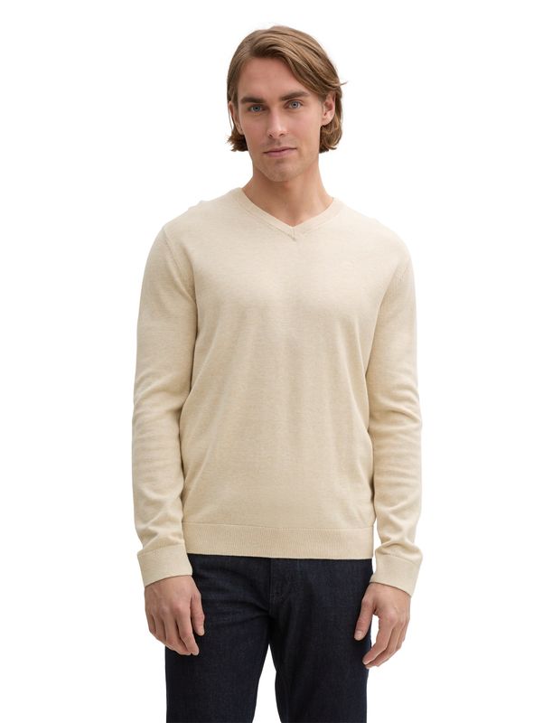 Tom Tailor basic v-neck, soft beige melange