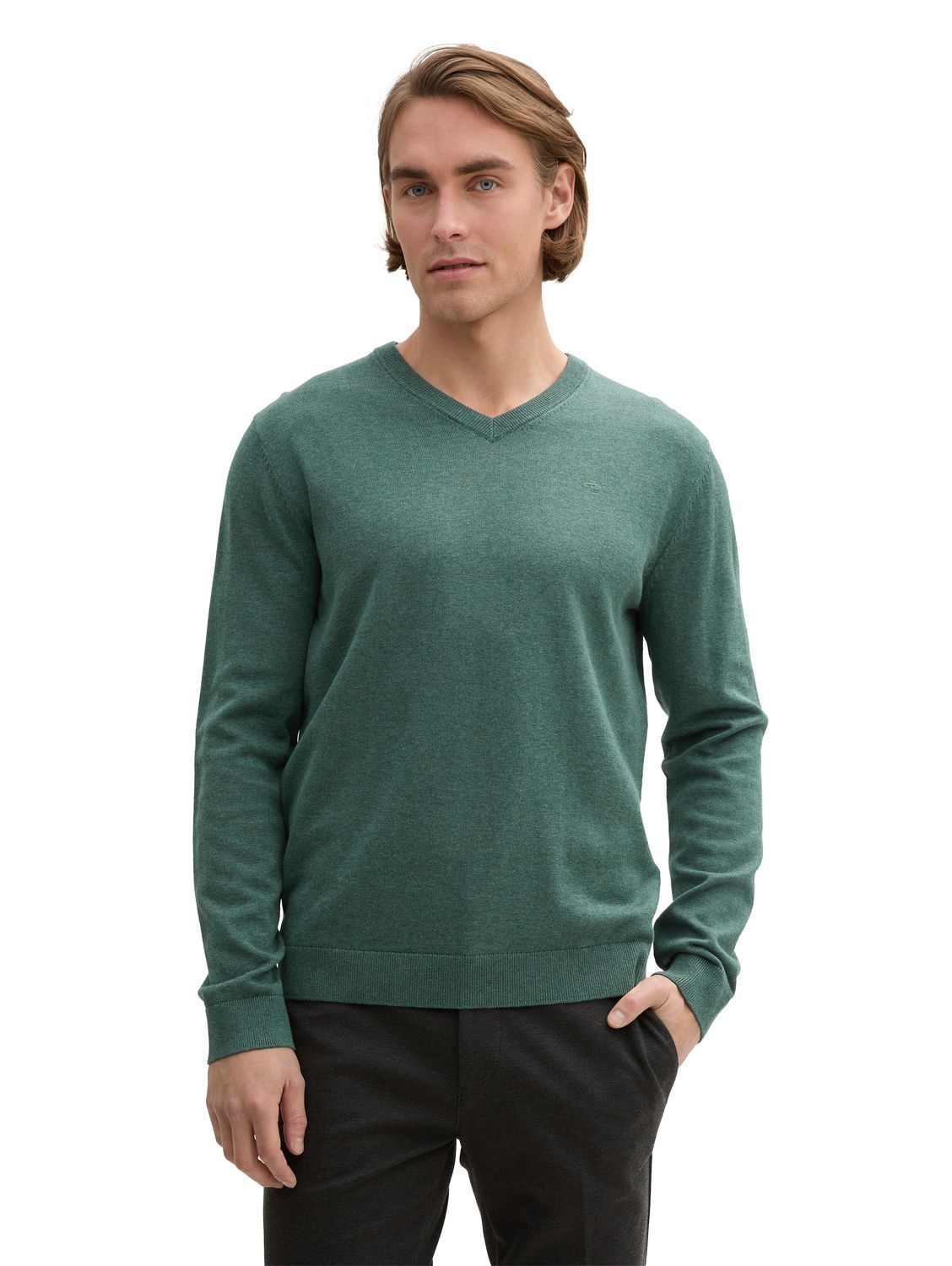 Tom Tailor basic v-neck, green dust melange