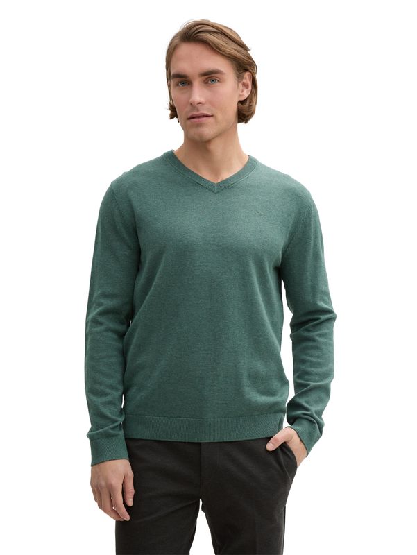 Tom Tailor basic v-neck, green dust melange