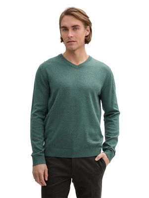 Tom Tailor basic v-neck, green dust melange