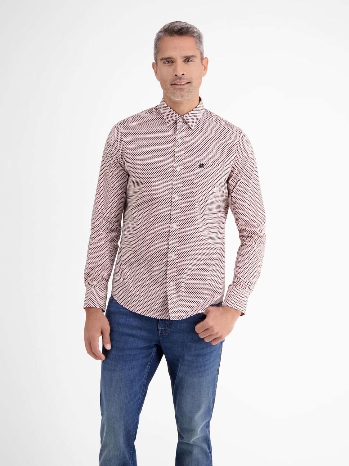 Lerros Shirt met lange mouwen, modieus minimaal bedrukt, urban red