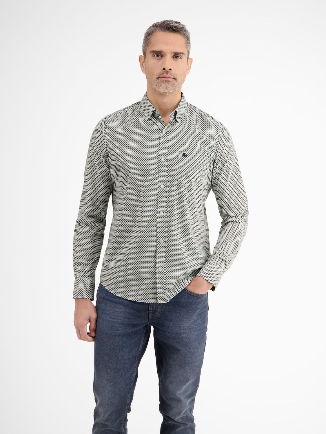 Lerros Shirt met lange mouwen, modieus minimaal bedrukt, sage green
