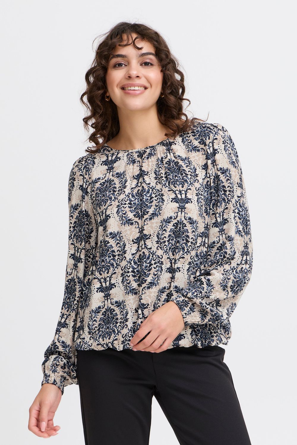 Fransa blouse met lange mouw, moonbeam AOP SO25 01F