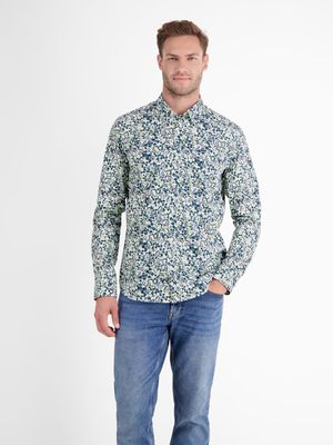 Lerros Overhemd met bloemenprint en stretch, white