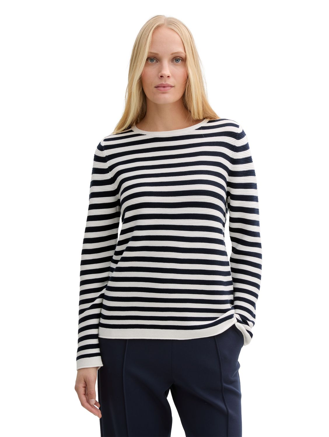 Tom Tailor Gebreide trui met ronde hals, dark navy white stripe