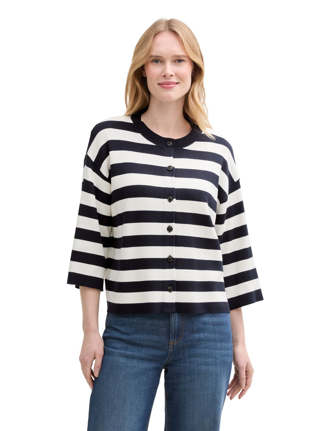 Tom Tailor knit striped, navy offwhite block stripe