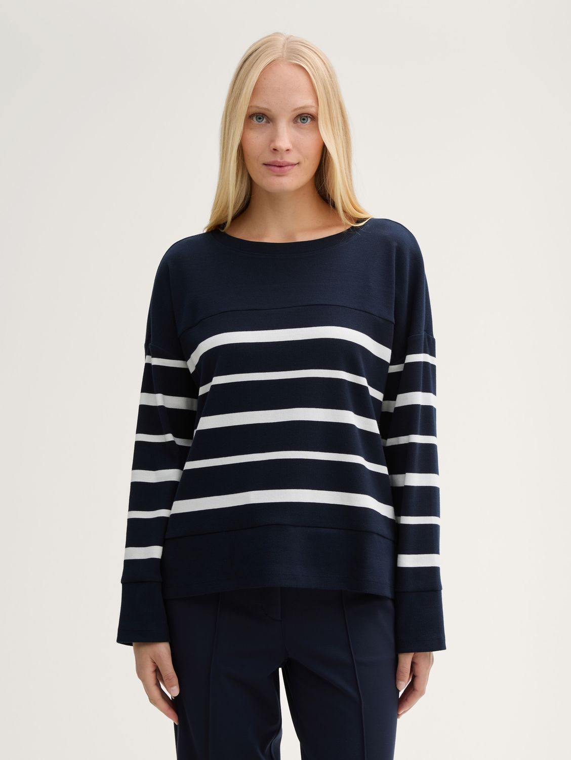 Tom Tailor Geribd shirt met lange mouwen,blue offwhite irregular stripe