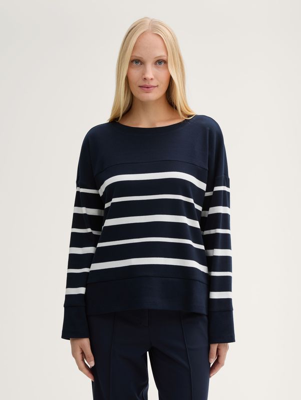 Tom Tailor Geribd shirt met lange mouwen,blue offwhite irregular stripe