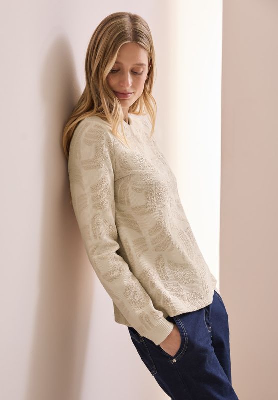 Cecil Jacquard shirt met lange mouw, pearl beige