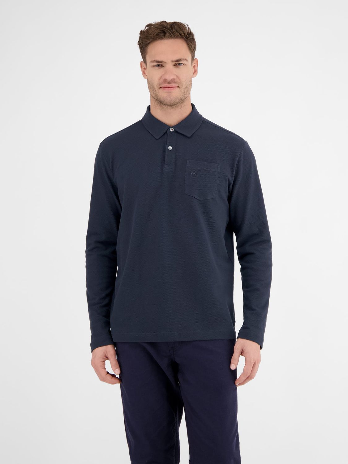 Lerros Herenpolo met lange mouwen van wafelpiqué, classic navy