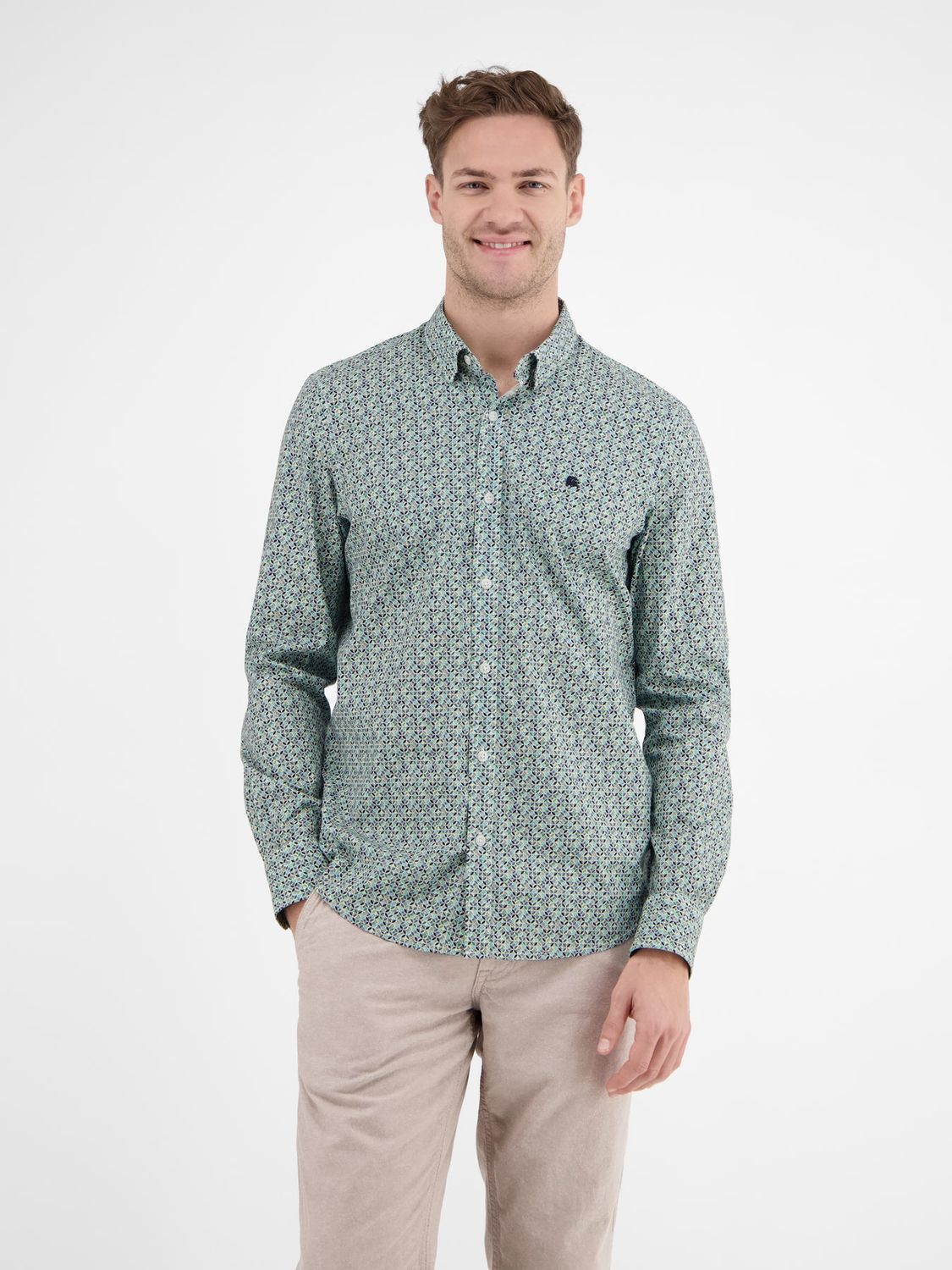 Lerros Shirt met lange mouwen en modieuze print, coastal blue