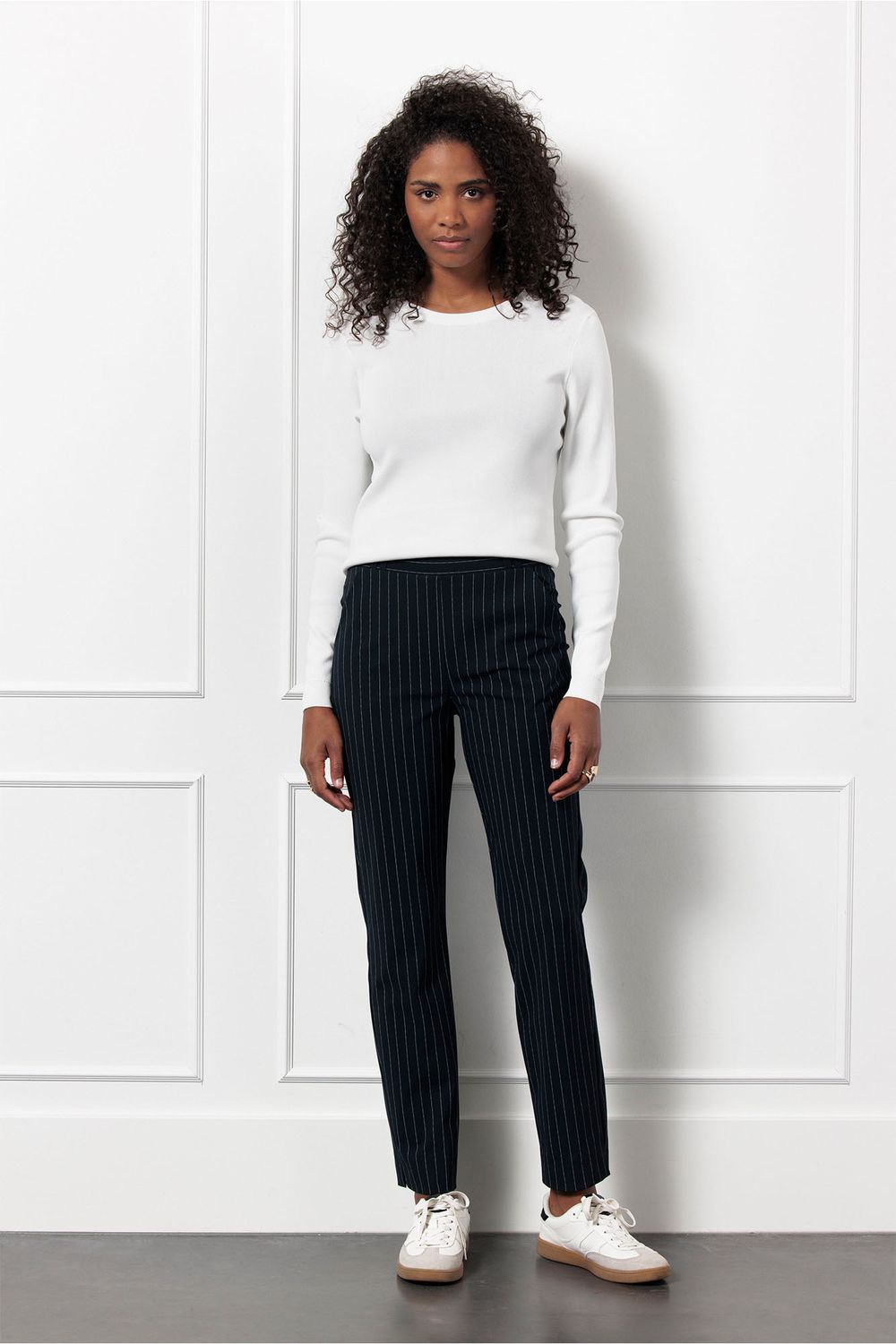 Studio Anneloes Anne pinstripe trousers, dark blue/off white