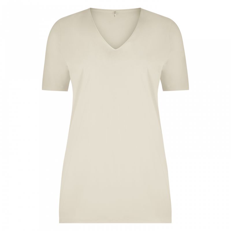 Plus Basics T-shirt met V-hals, Beige