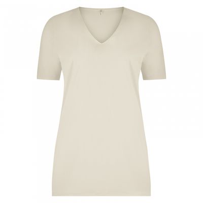 Plus Basics T-shirt met V-hals, Beige