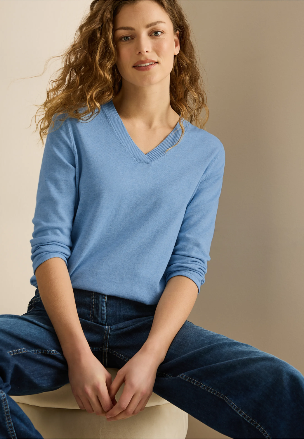 Cecil Trui met V-hals, light blue melange