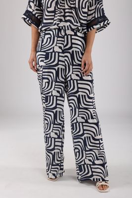 Nukus Josephine Pants, Offwhite/Navy