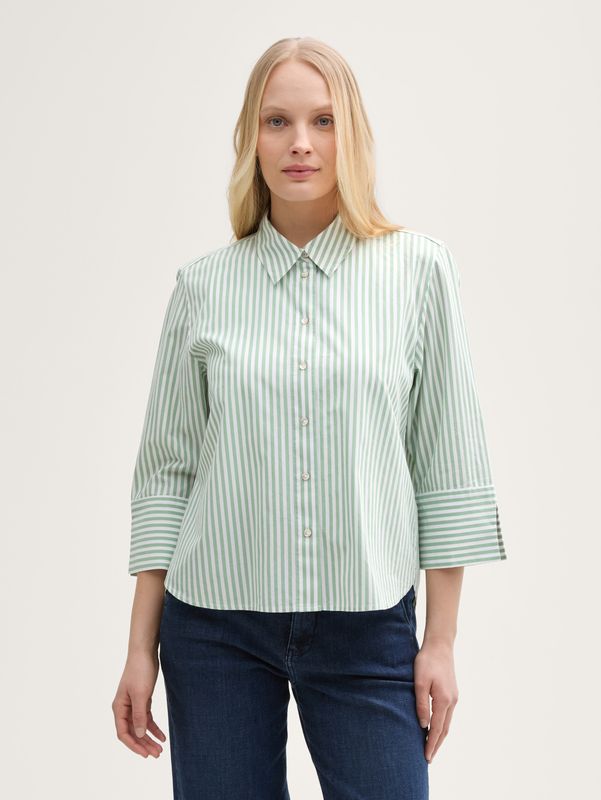 Tom Tailor, Losvallende blouse met strepen mid green white stripe