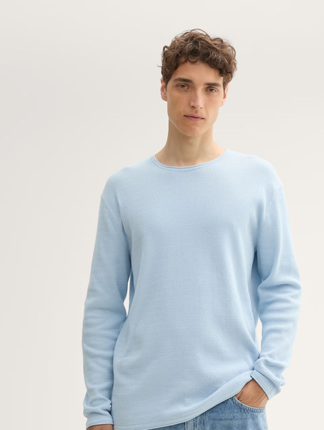 Tom Tailor Gebreide katoenen trui, Light Metal Blue
