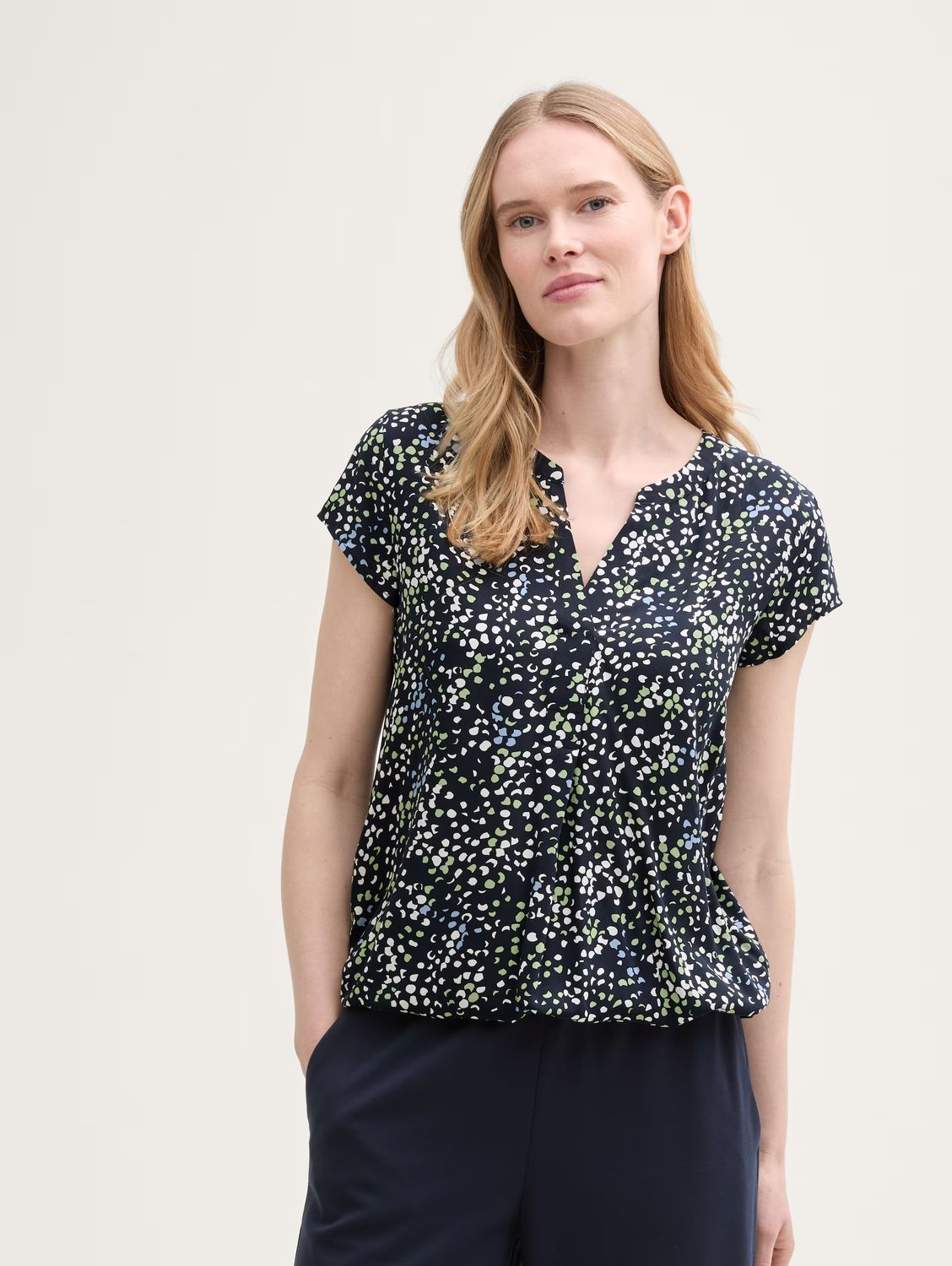 Tom Tailor Blouse met patroon, multicolor navy dot structure