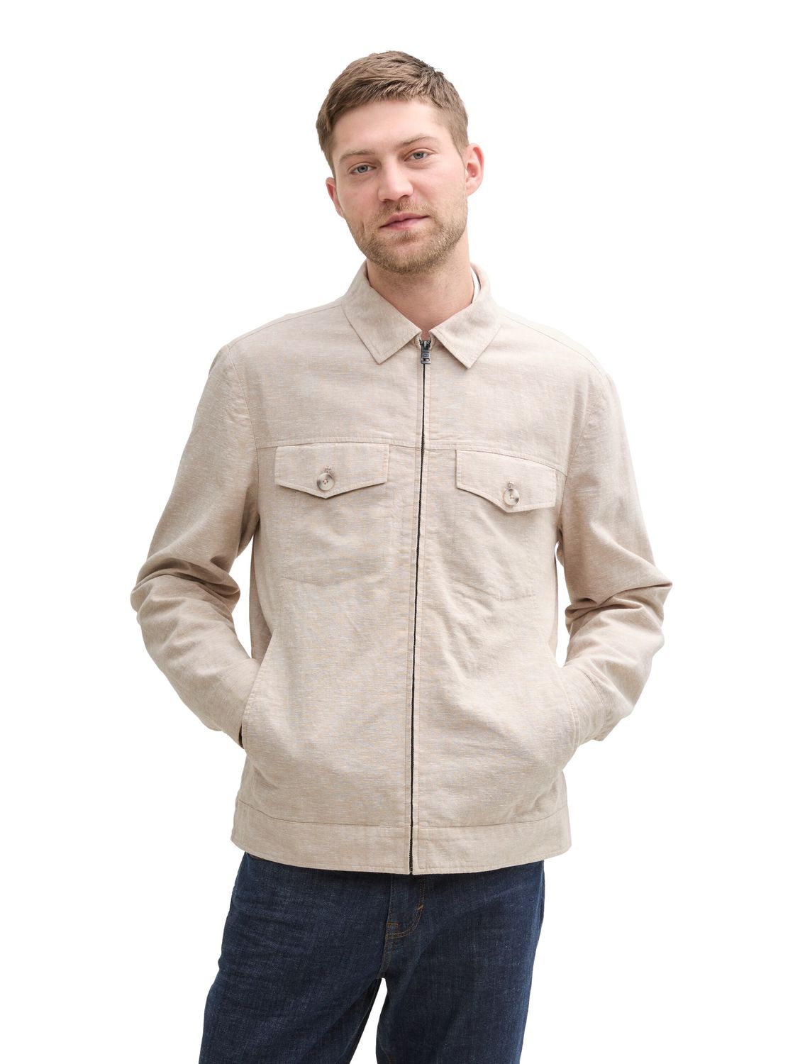 Tom Tailor jas, silver ecru chambray