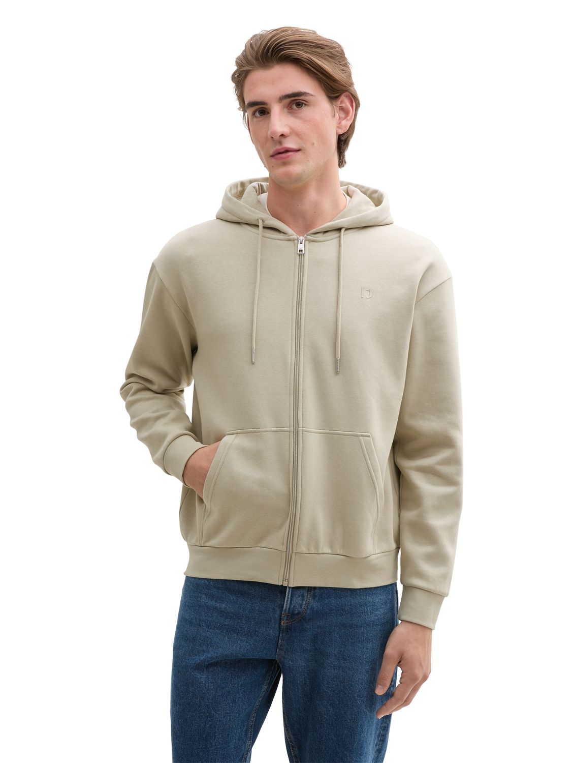 Tom Tailor Hoodie Sweatjack met logoprint, beige abbey stone