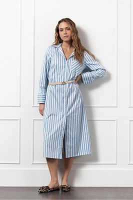 Studio Anneloes Sef poplin stripe dress, mid blue/white