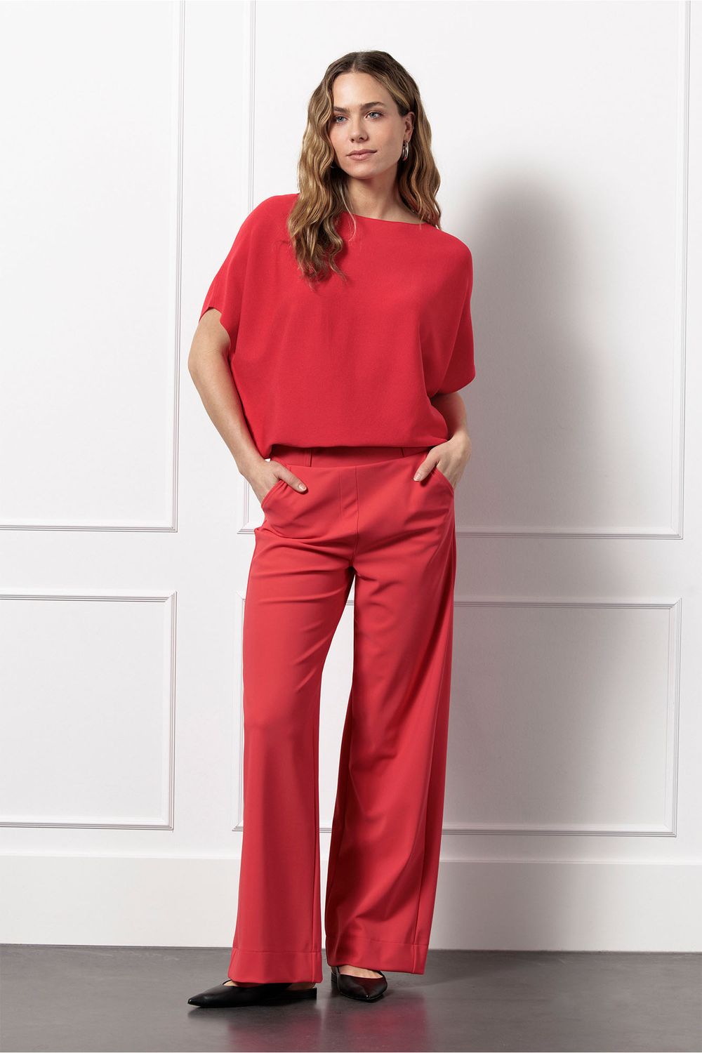 Studioa Anneloes Lexie bonded trousers, coral red