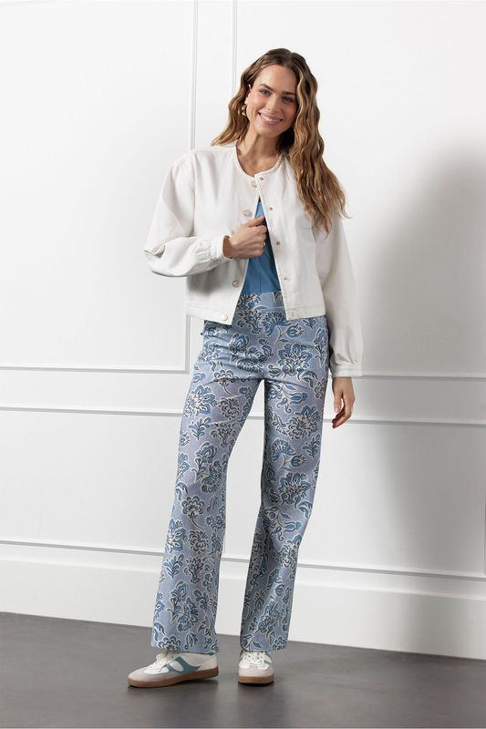 Studio Anneloes Marilon dnm flower trousers, mid blue/latte
