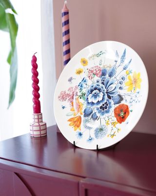 Heinen wandbord Wildbloemen 31cm, delfts blauw