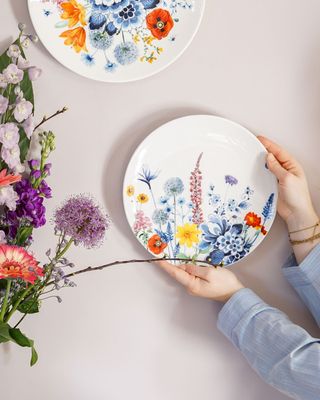 Heinen wandbord Wildbloemen 26,5cm, delfts blauw