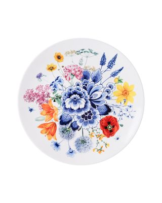 Heinen wandbord Wildbloemen 31cm,  delfts blauw