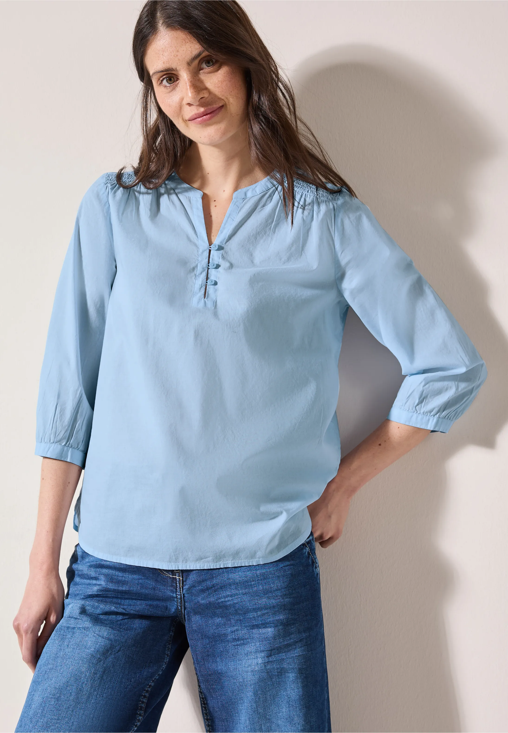 Cecil Solid Light Cotton Blouse, pastel blue