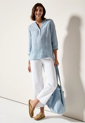 Cecil gestreepte linnen blouse, chambray forever blue